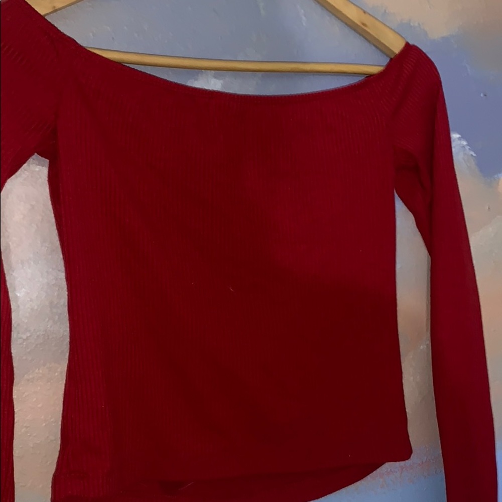 Red off the shoulder crop top